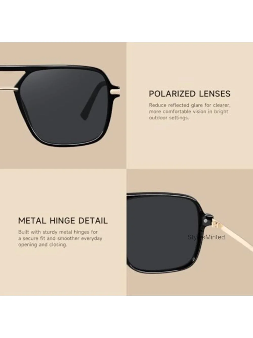Square Aviator Polarized Sunglasses UV Protection for Driving Travel